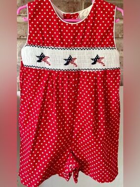 Carriage Boutique Patriotic Stars Smocked Jon Jon Boys Romper sz 12M